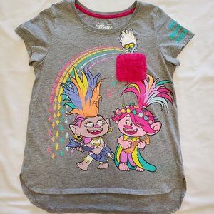 DreamWorks Trolls "Music Brings Us Together" Girls T-Shirt Size XL (14-16) w/Fur